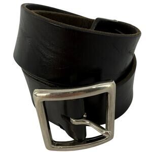 GAP Black Genuine Leather Belt Size 32 Made In Taiwan Classic Silver Tone Buckle